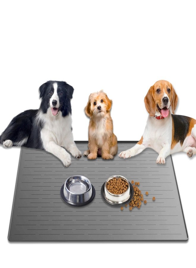 Goldleaf 1.5MM Super Thick Dog Food Mat, 40"x30" Silicone Dog and Cat Mats for Food and Water Bowls, Waterproof Pet Feeding Mat for Contain Spills Protects Floors, Multiple Colors & Sizes for Pets, Light Gray - Image 1